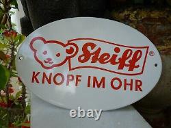 Rare Steiff sign, vintage, Knopf Im Ohr, oval, small, enamel, advertising, plaque