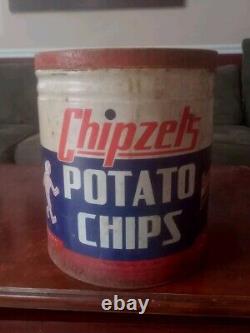 Rare VINTAGE 1950'S ChipZels POTATO CHIPS 3 LB TIN Sign Advertisment
