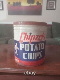 Rare VINTAGE 1950'S ChipZels POTATO CHIPS 3 LB TIN Sign Advertisment