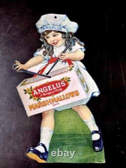 Rare VINTAGE ANGELUS MARSHMALLOWS ADVERTISING SIGN Girl Drummer