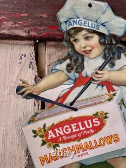 Rare VINTAGE ANGELUS MARSHMALLOWS ADVERTISING SIGN Girl Drummer