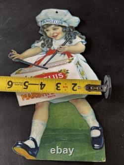 Rare VINTAGE ANGELUS MARSHMALLOWS ADVERTISING SIGN Girl Drummer