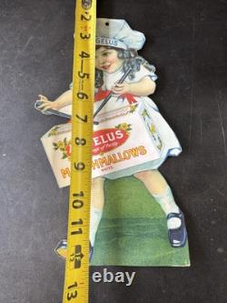 Rare VINTAGE ANGELUS MARSHMALLOWS ADVERTISING SIGN Girl Drummer