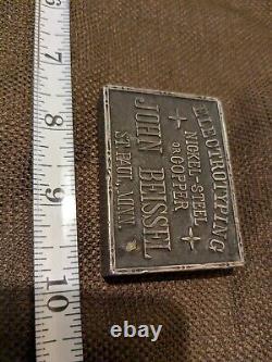 Rare VINTAGE John Beissel Saint Paul Electrotyping ADVERTISING BRASS PAPERWEIGHT