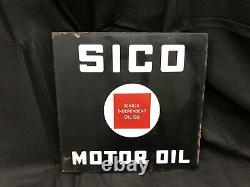 Rare Vintage 1920s SICO Schock Independent Oil Co. Porcelain Flange Sign