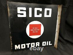 Rare Vintage 1920s SICO Schock Independent Oil Co. Porcelain Flange Sign