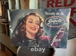 Rare Vintage 1940s Grapette Soda Pop Cardboard Litho Advertising Sign 30 X 19