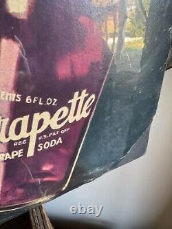 Rare Vintage 1940s Grapette Soda Pop Cardboard Litho Advertising Sign 30 X 19