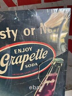Rare Vintage 1940s Grapette Soda Pop Cardboard Litho Advertising Sign 30 X 19