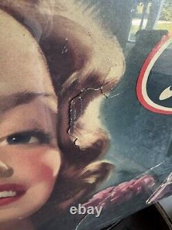 Rare Vintage 1940s Grapette Soda Pop Cardboard Litho Advertising Sign 30 X 19