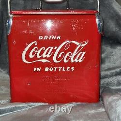 Rare Vintage 1950's Coca Cola Acton Junior Soda 6pk Picnic Cooler Metal Sign