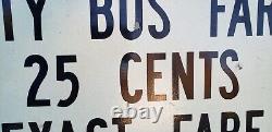Rare Vintage 1950s City Bus Fare Sign Gas Oil Transportation Transit Advertising