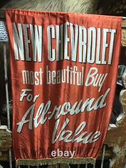 Rare Vintage 1950s Original Chevrolet Dealers Silk Advertising Banner 39 by 25