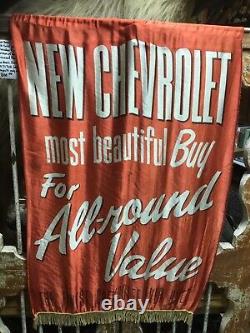 Rare Vintage 1950s Original Chevrolet Dealers Silk Advertising Banner 39 by 25