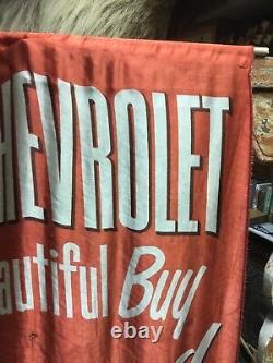 Rare Vintage 1950s Original Chevrolet Dealers Silk Advertising Banner 39 by 25