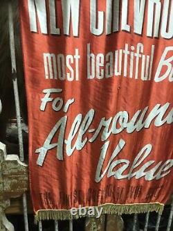 Rare Vintage 1950s Original Chevrolet Dealers Silk Advertising Banner 39 by 25
