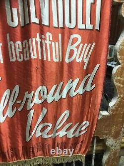Rare Vintage 1950s Original Chevrolet Dealers Silk Advertising Banner 39 by 25