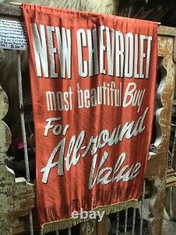 Rare Vintage 1950s Original Chevrolet Dealers Silk Advertising Banner 39 by 25