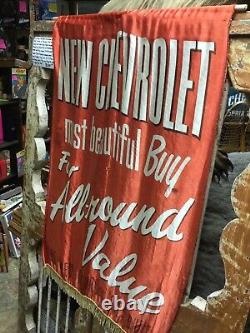 Rare Vintage 1950s Original Chevrolet Dealers Silk Advertising Banner 39 by 25