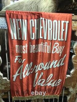 Rare Vintage 1950s Original Chevrolet Dealers Silk Advertising Banner 39 by 25