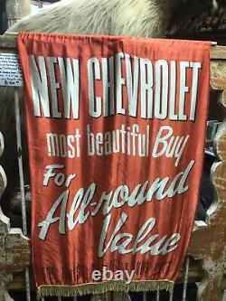 Rare Vintage 1950s Original Chevrolet Dealers Silk Advertising Banner 39 by 25