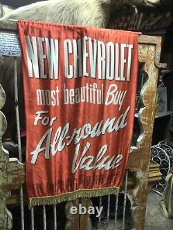 Rare Vintage 1950s Original Chevrolet Dealers Silk Advertising Banner 39 by 25