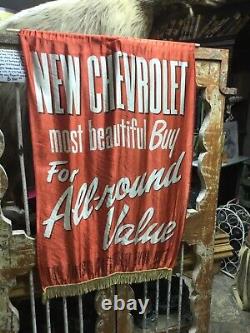Rare Vintage 1950s Original Chevrolet Dealers Silk Advertising Banner 39 by 25