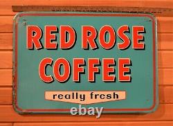 Rare! Vintage 1956 Red Rose Coffee Sign 27.5 x 19 Embossed Metal Great Color