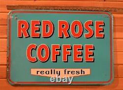 Rare! Vintage 1956 Red Rose Coffee Sign 27.5 x 19 Embossed Metal Great Color