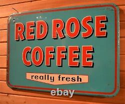 Rare! Vintage 1956 Red Rose Coffee Sign 27.5 x 19 Embossed Metal Great Color