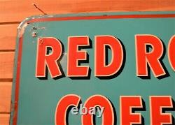 Rare! Vintage 1956 Red Rose Coffee Sign 27.5 x 19 Embossed Metal Great Color