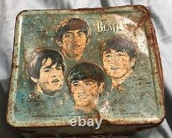 Rare Vintage 1965 The Beatles Music Group Advertising Metal Lunchbox By Aladdin