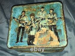 Rare Vintage 1965 The Beatles Music Group Advertising Metal Lunchbox By Aladdin