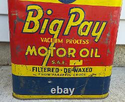 Rare Vintage 2 Gallon Big Pay Vacuum Process Motor Oil Can, XLNT Color