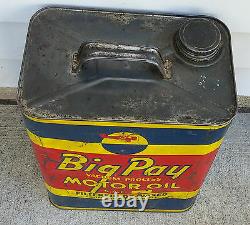 Rare Vintage 2 Gallon Big Pay Vacuum Process Motor Oil Can, XLNT Color