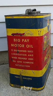 Rare Vintage 2 Gallon Big Pay Vacuum Process Motor Oil Can, XLNT Color