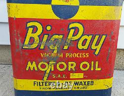 Rare Vintage 2 Gallon Big Pay Vacuum Process Motor Oil Can, XLNT Color