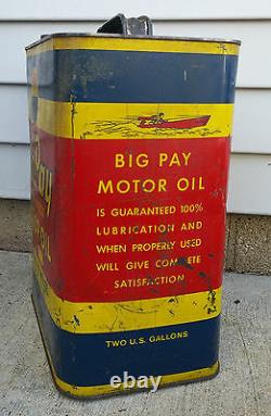 Rare Vintage 2 Gallon Big Pay Vacuum Process Motor Oil Can, XLNT Color