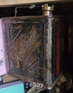 Rare Vintage 2 Gallon Petrol Can, Completely Original 1937 Redline Red Stripe