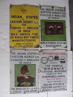 Rare Vintage 4 East India Co WIRELESS Porcelain Enamel Sign Board c1920'sADV EHS
