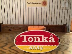 Rare Vintage 8 X 4 Tonka Toy Metal Sign Store Mound Minnesota Truck Red Yellow