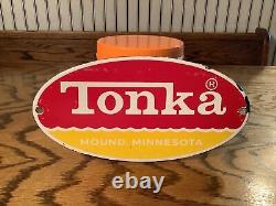 Rare Vintage 8 X 4 Tonka Toy Metal Sign Store Mound Minnesota Truck Red Yellow