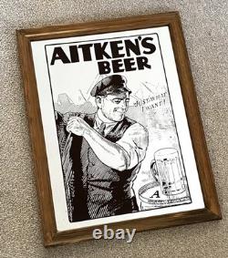 Rare Vintage AITKEN'S BEER Mirror in Wooden Frame
