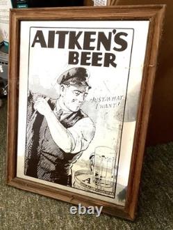 Rare Vintage AITKEN'S BEER Mirror in Wooden Frame