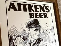 Rare Vintage AITKEN'S BEER Mirror in Wooden Frame