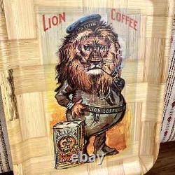 Rare Vintage Advertising Lion Coffee Woven Bamboo Serving Tray Harder To Find