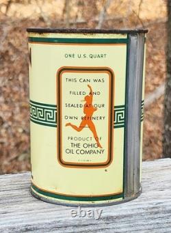 Rare Vintage All Original Early MARATHON MOTOR OIL Tin Can Full