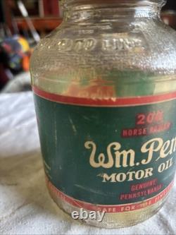 Rare Vintage American WM Penn 200 Horse Power Motor Oil Jar 1 Quart