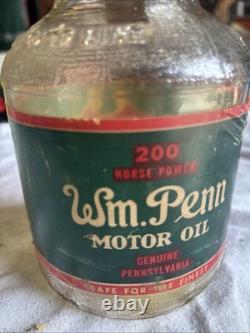Rare Vintage American WM Penn 200 Horse Power Motor Oil Jar 1 Quart