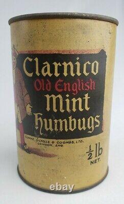 Rare Vintage Antique Clarnico Mint Humbugs Old English Tin Can Advertising Sign